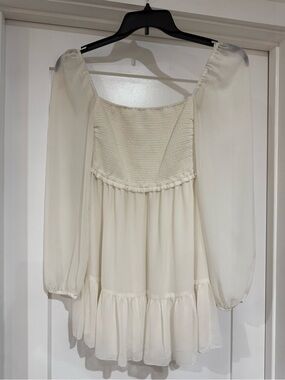 Wilfred Pearl colored Long Sleeve Smocked Babydoll Dress